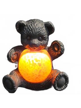 Vintage Bronze Teddy Bear Night Light Lamp Glowing Amber Belly Accent Decor